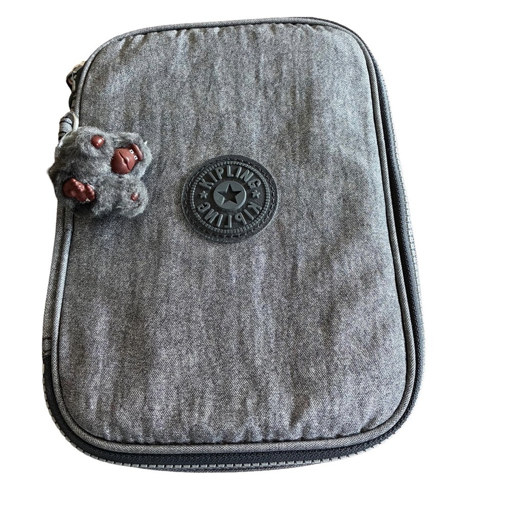 Kipling 100 Pens Case Silver Large Pencil Case Organizer w Monkey